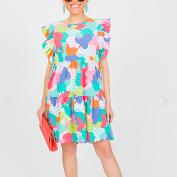 Michelle McDowell Everly Dress Size Medium Colorful Tiered With Ruffle Sleeve - Picture 1 of 9